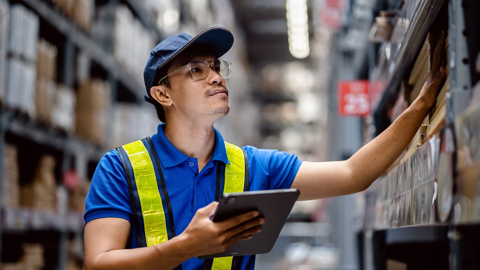 Person with tablet at workstation